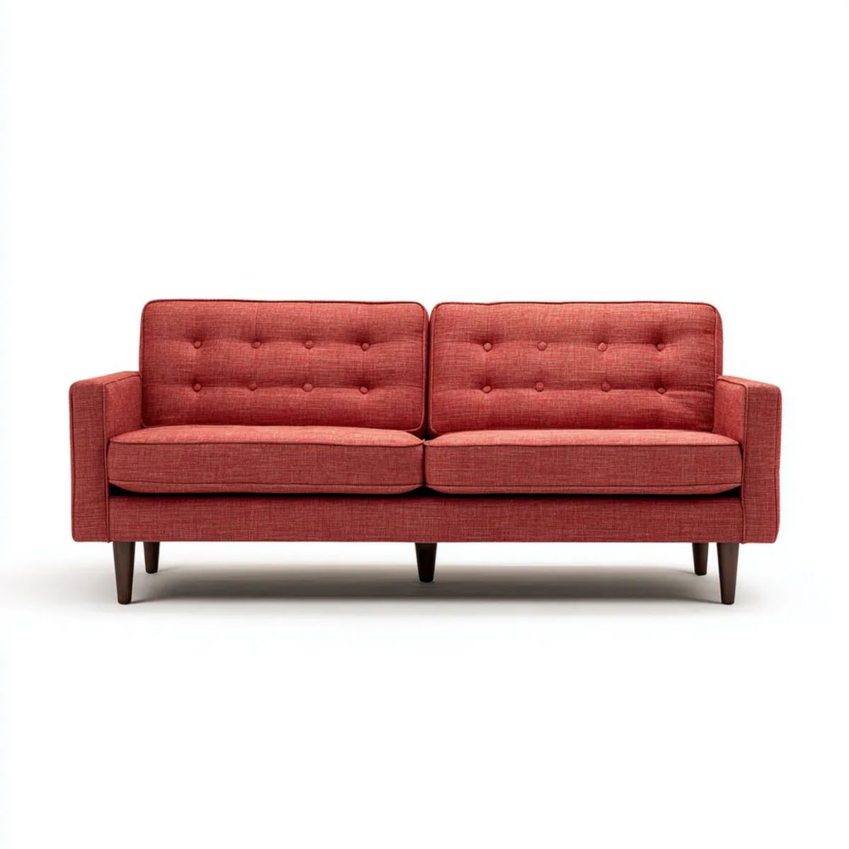Trzyosobowa sofa z tkaniny czerwona z ciemnobrązowymi nogami, 220 x 85 x 85 cm