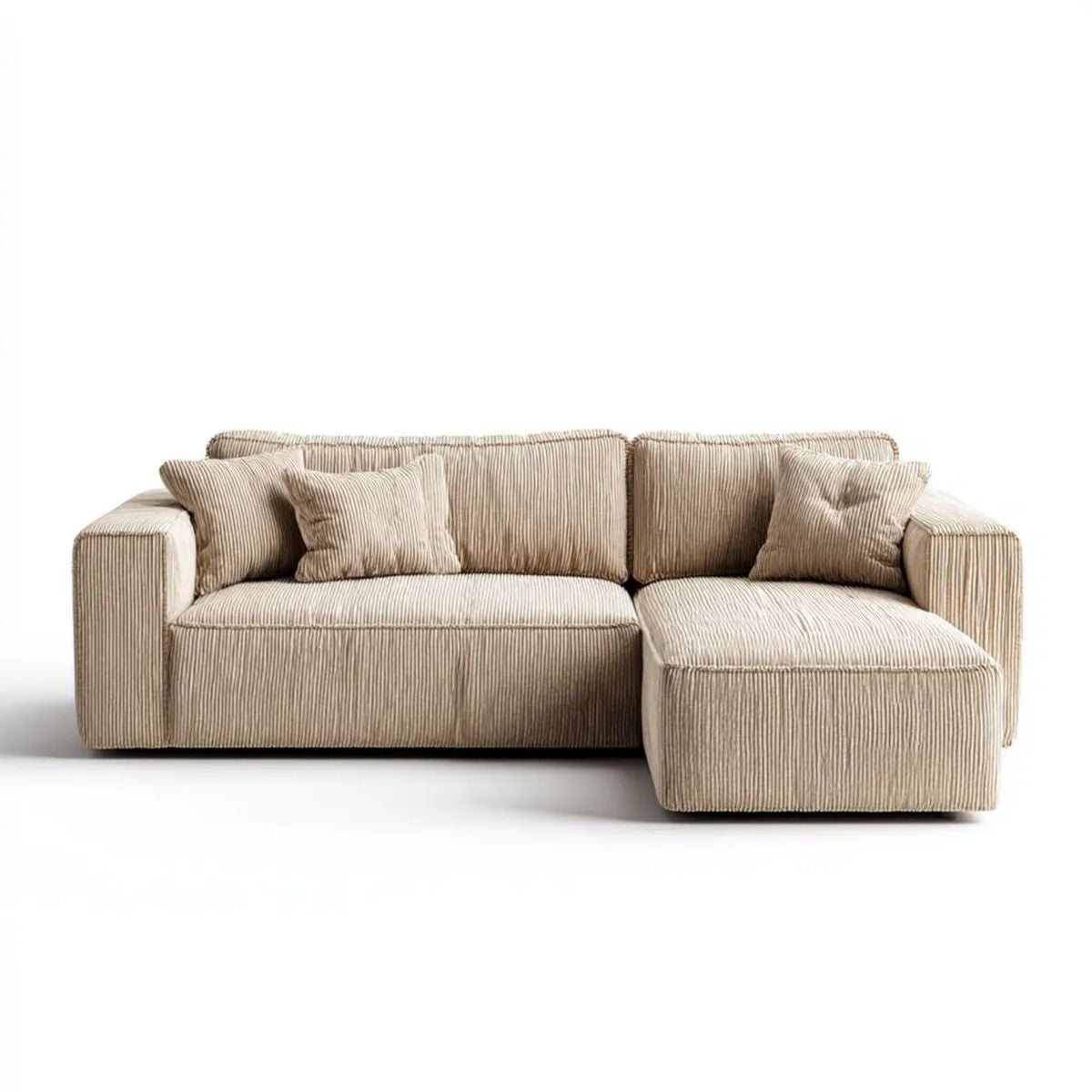 Beżowa sofa narożna z prawostronnym szezlongiem w kształcie L, tkanina, 250 x 160 x 85 cm