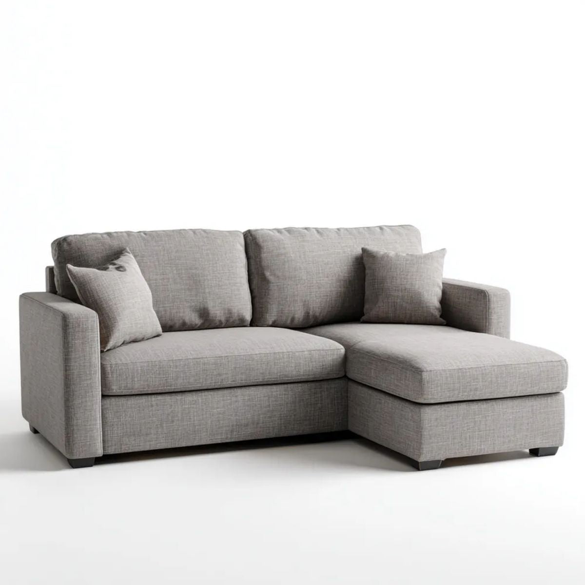 Prawostronna sofa narożna z szezlongiem, szara, tapicerowana poliestrem, 230 x 150 x 85 cm