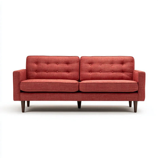 Trzyosobowa sofa z tkaniny czerwona z ciemnobrązowymi nogami, 220 x 85 x 85 cm