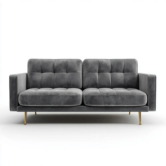 Sofa 3-osobowa z aksamitu, ciemnoszara ze złotymi nogami, 190 × 86 × 83 cm