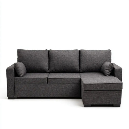 Trzyosobowa sofa narożna z prawostronnym szezlongiem, tapicerowana poliestrem, ciemnoszara, 230 x 150 x 85 cm