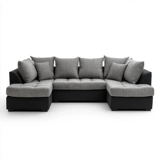 Modułowa sofa w kształcie U szara i czarna z tapicerką poliestrową 330 x 200 x 85 cm