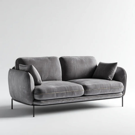 Sofa dwuosobowa aksamitna ciemnoszara z czarną metalową podstawą 180 x 90 x 80 cm