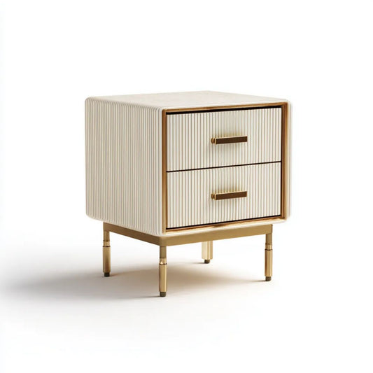 Kremowa szafka nocna MDF i stal z 2 szufladami, 50 x 40 x 55 cm